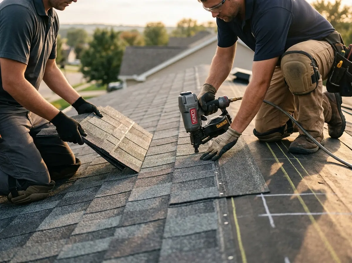 Professional roofer working on a residential roof in Tichigan